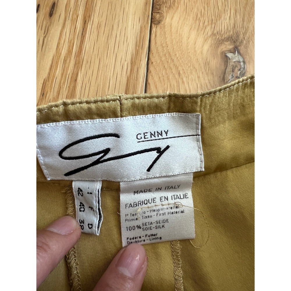 VTG Genny 2 Piece Sleeveless 100% Silk Pant Suit Yellow Made in Italy Size US 4 - Picture 12 of 15